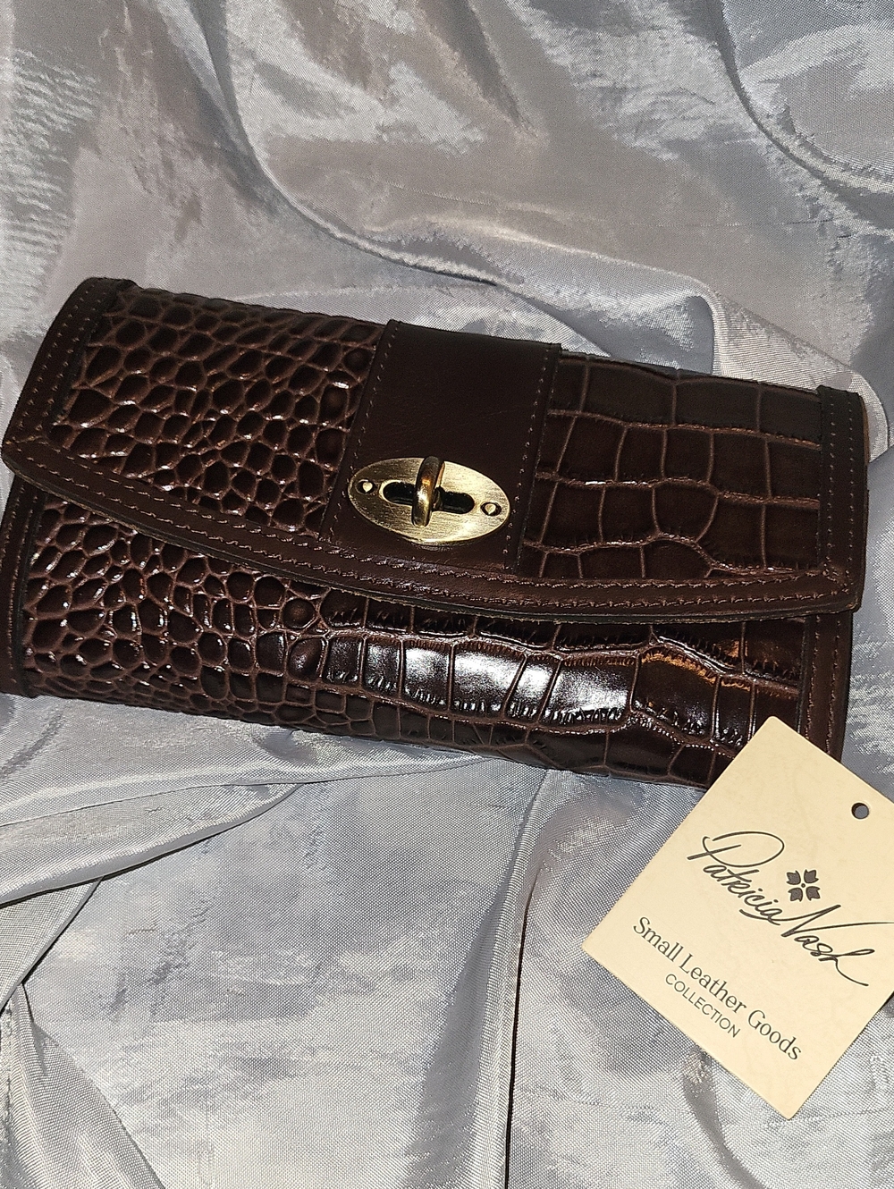 Patricia Nash Nerita Choco Dvint Croc Embossed Leather Turn-Lock AL